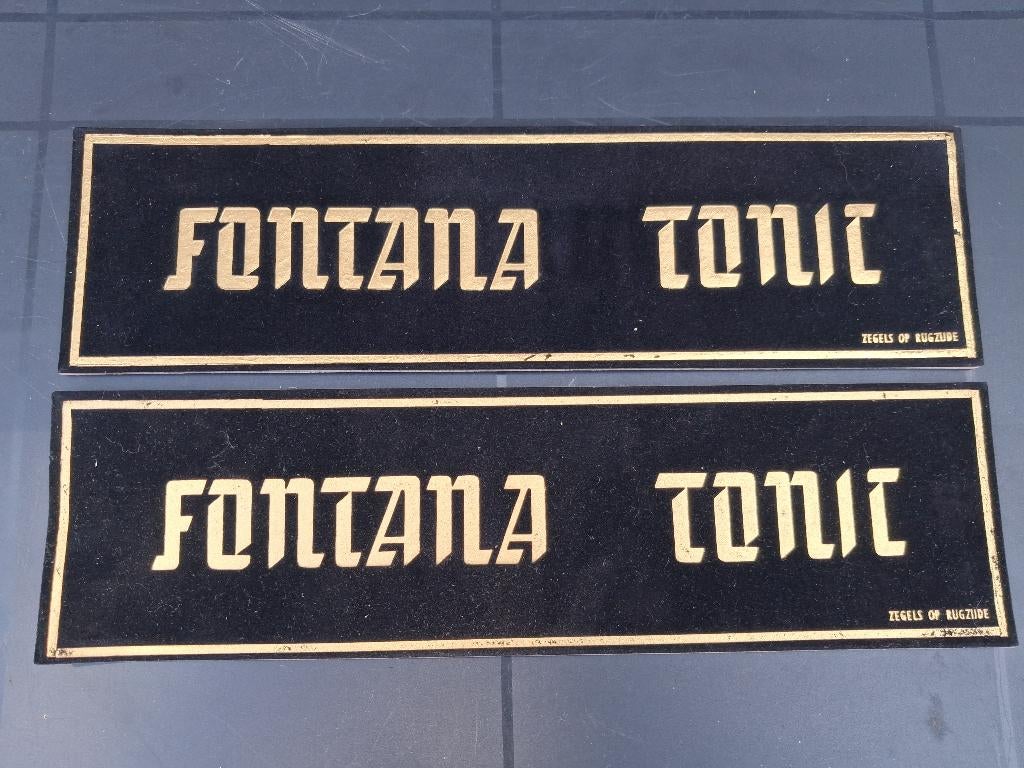 2 reclameborden FONTANA TONIC takszegel 1F, Verzamelen, Ophalen of Verzenden, Zo goed als nieuw, Reclamebord
