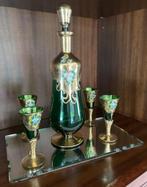 Antieke glazen karaffen groen en blauw met glaasjes, Antiek en Kunst, Antiek | Servies compleet, Ophalen