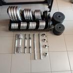 Halters+gewichtschijven, verstelbare bench+barbell, machine, Sport en Fitness, Fitnessmaterialen, Ophalen, Gebruikt, Benen