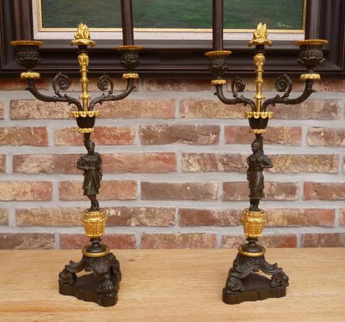 paire de candelabres aux chinois /1820, Antiek en Kunst, Antiek | Kandelaars, Koper of Brons, Ophalen of Verzenden