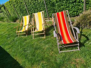 3 vintage strandstoelen en voetsteun €25 per stuk  beschikbaar voor biedingen