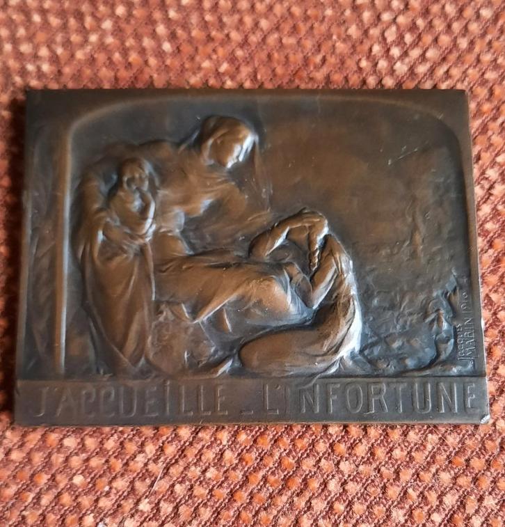 Plaquette commémorative en bronze, Timbres & Monnaies, Pièces & Médailles, Bronze