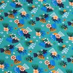 3331) 150x50cm Katoenen jogging stof bloemen groen, 120 cm of meer, Nieuw, Ophalen of Verzenden, Katoen