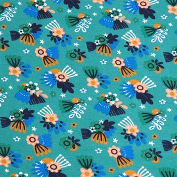 3331) 150x50cm Katoenen jogging stof bloemen groen beschikbaar voor biedingen