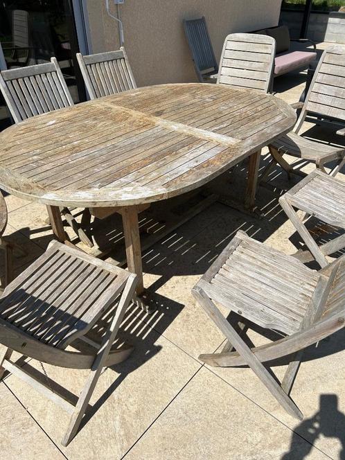 Salon de jardin teck massif, Tuin en Terras, Tuintafels, Gebruikt, Ovaal, Hout, Ophalen