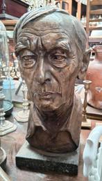 Zwaar Antiek Bronzen Beeld Buste Op Marmeren Voet Gesigneerd, Antiek en Kunst, Antiek | Brons en Koper, Ophalen, Koper