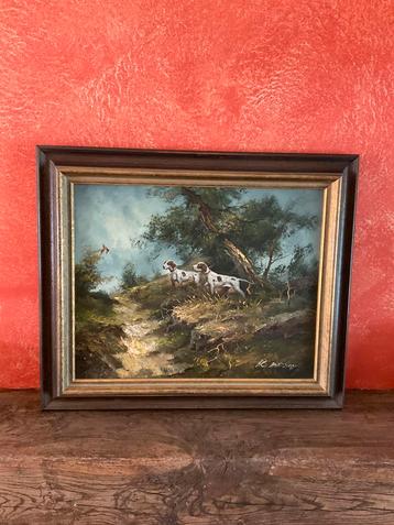 Schilderij jachttafereel 63cm op 52cm, Antiek en Kunst, Ophalen