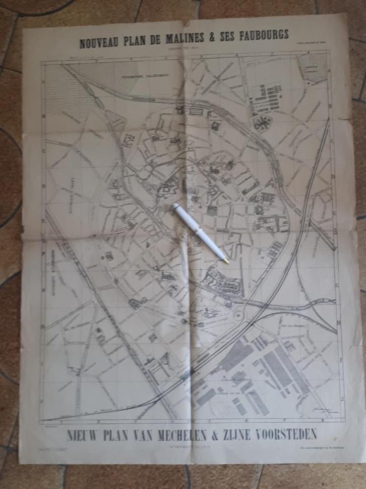 MALINES : PLAN DE VILLE DE 1908 offert à De Deckerskring pou, Antiquités & Art, Curiosités & Brocante, Envoi