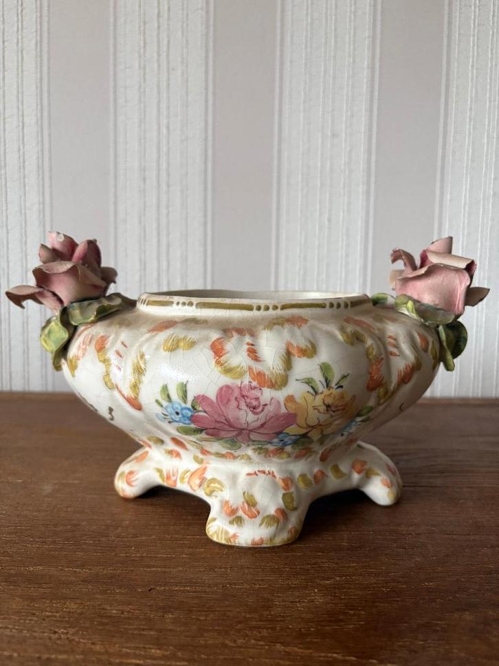 Handgeschilderde Italiaanse sierkom - porselein, Antiek en Kunst, Antiek | Porselein, Ophalen of Verzenden