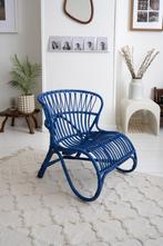 Vintage rotan bohemian bamboe stoel blauw retro, Ophalen, Gebruikt, Blauw, Riet of Rotan