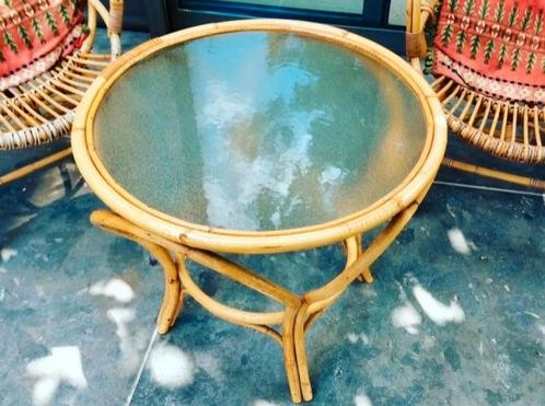Table en bambou avec plateau en verre, Jardin & Terrasse, Tables de jardin, Enlèvement ou Envoi