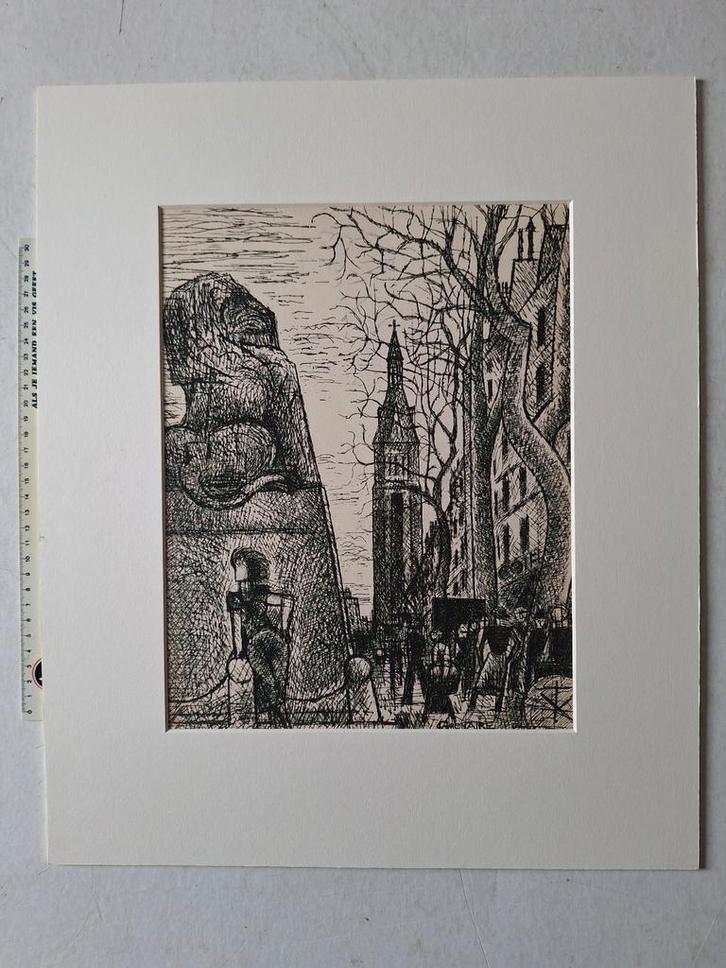 Grote ets Marcel Gromaire "Petit Montrouge" uit 1937, Antiek en Kunst, Kunst | Etsen en Gravures, Ophalen of Verzenden