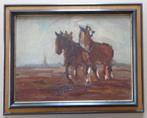 RIK VLEESHOUWERS / PAARDENSPAN / OLIEVERF PANEEL / 37x47cm, Antiquités & Art, Art | Peinture | Classique, Enlèvement ou Envoi