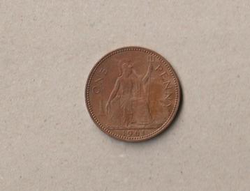 UK : 1 penny : 1961 : Queen Elisabeth II beschikbaar voor biedingen