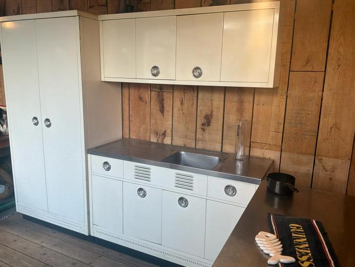 Oude geëmailleerde keuken - jaren 50/60, Huis en Inrichting, Keuken | Complete keukens, Zo goed als nieuw, Grijs, Ophalen