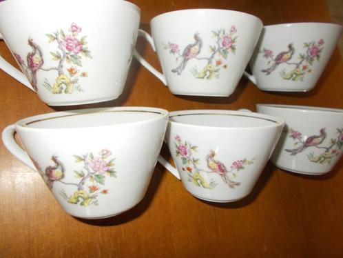 6 Kahla Vintage Duitse paradijsvogel theekop en schotel '70, Huis en Inrichting, Keuken | Servies, Ophalen of Verzenden