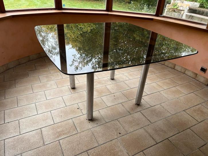 Prachtige vintage glazen eettafel uit de jaren zeventig, Huis en Inrichting, Tafels | Eettafels, Gebruikt, 100 tot 150 cm, 100 tot 150 cm