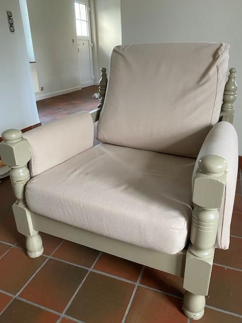 Salon 3-zit en 1-zit, Huis en Inrichting, Zetels | Zetels, Gebruikt, Rechte bank, Hout, Stof, Ophalen