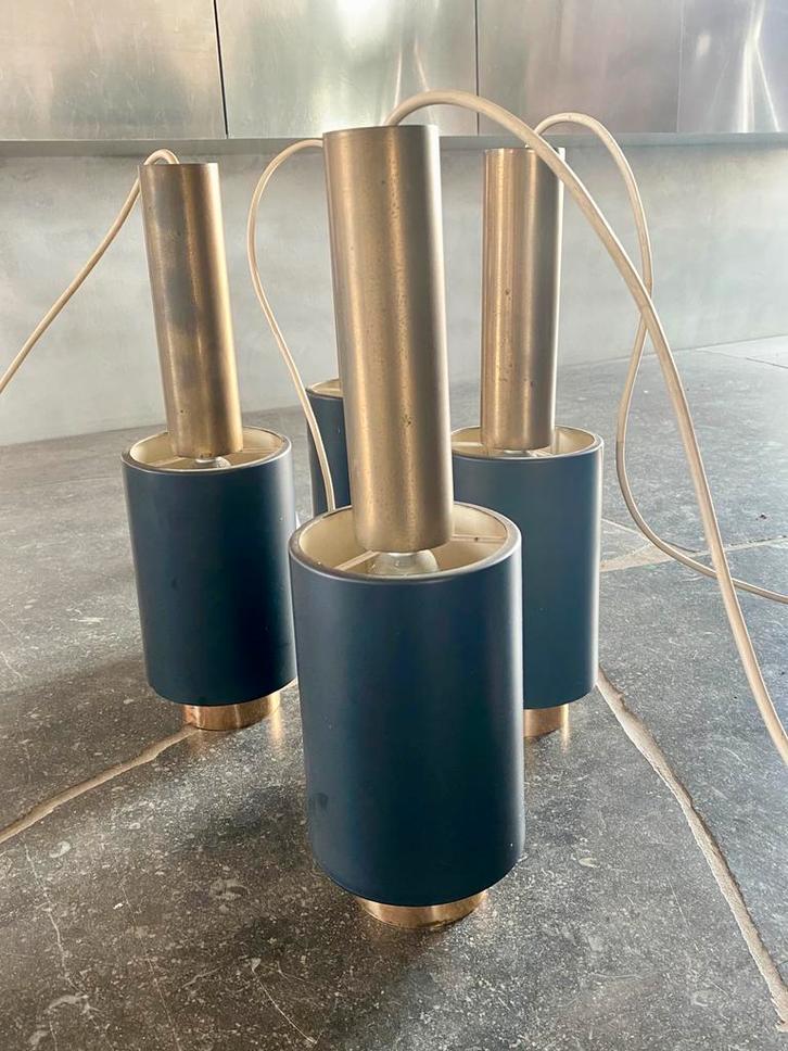 Suspensions vintage scandinaves noir & laiton - années 60/70, Huis en Inrichting, Lampen | Hanglampen, Gebruikt, Minder dan 50 cm