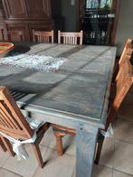 Grote teak tafel met stoelen., Huis en Inrichting, Tafels | Eettafels, Ophalen, Gebruikt, 100 tot 150 cm, Teakhout