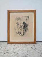 Ets Kurt Preiser - 3 mannen op een bank - met stempel, Antiek en Kunst, Kunst | Tekeningen en Fotografie, Ophalen of Verzenden