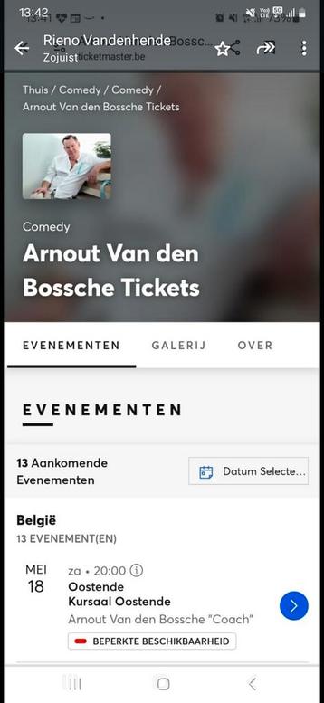 2 tickets voor Arnout Van den Bossche