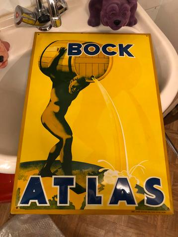1930s groot blikken BOCK ATLAS bier reclamebord 