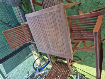 Vierkant tafel van teak met 4 verstelbare stoelen  beschikbaar voor biedingen