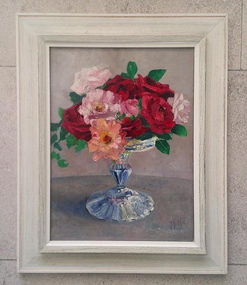 Rozen in schaal 1962 - gesigneerd J.G. Veel, Antiek en Kunst, Kunst | Schilderijen | Klassiek, Ophalen of Verzenden