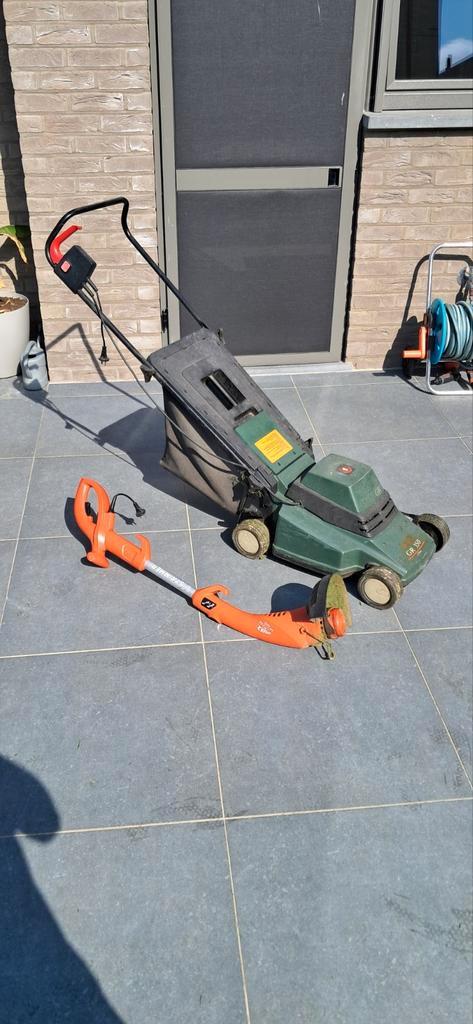 Grasmachine + gratis kantentrimmer, Tuin en Terras, Grasmaaiers, Gebruikt, Elektrische grasmaaier, Opvangzak, Ophalen