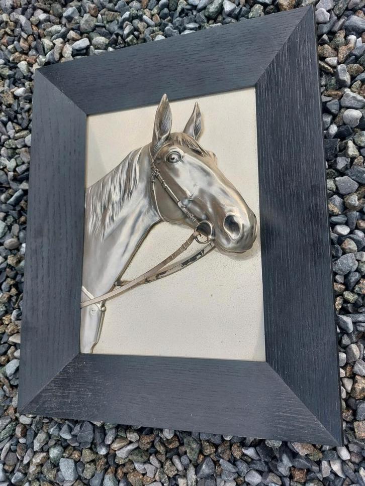 Mooie 3D vintage paardenkop in kader - hebbeding -> ruiter., Huis en Inrichting, Woonaccessoires | Lijsten, Gebruikt, Ophalen of Verzenden