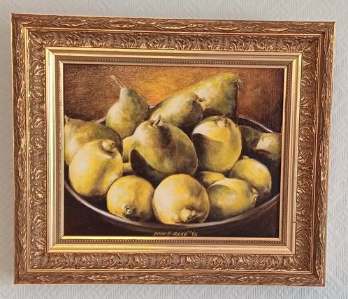 Anne E. Rosé, “Peren en citroenen” Olieverf op doek, 34x40cm, Antiek en Kunst, Kunst | Schilderijen | Klassiek, Ophalen of Verzenden