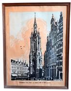 Tournai Beffroi ❖ Estampe XIXème ~ Dorchy ~ encadrée s/verre, Enlèvement