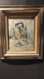 Aquarelle Signée Adrien Geefs - Scène de Genre/Lavandière, Enlèvement ou Envoi