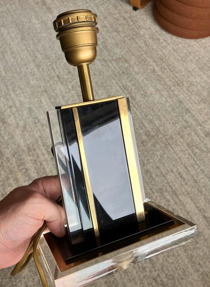 Art deco lamp uit '70 in messing en zwart, Huis en Inrichting, Lampen | Tafellampen, Gebruikt, Ophalen