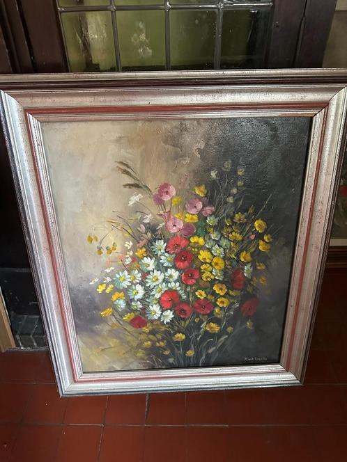 schilderij bloemen met kader - kunstschilder M. Van Loocke, Antiek en Kunst, Kunst | Schilderijen | Klassiek, Ophalen