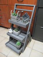 Bijzettafeltje staander opplooibaar met plantjes, decoratie, Huis en Inrichting, Ophalen, Gebruikt, Hout, 60 cm of meer