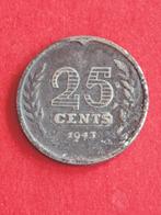 1943 Nederland kwartje in zink schaars, Koningin Wilhelmina, Losse munt, 25 cent, Verzenden