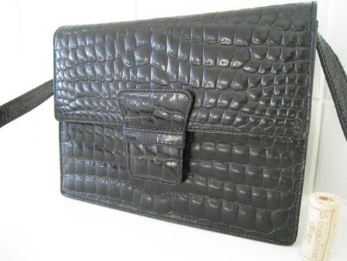 Vintage handtas, merk Georges Rech Paris, zwart croco leder, Handtassen en Accessoires, Tassen | Damestassen, Handtas, Zwart, Ophalen of Verzenden