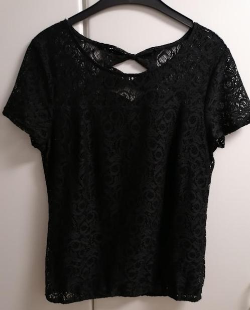Zwarte T-shirt in kant met korte mouw van Sora JBC, L, Kleding | Dames, T-shirts, Zo goed als nieuw, Korte mouw, Ophalen of Verzenden