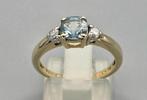 Gouden Vintage ring met aquamarijn en diamant. 2025/673., Verzenden, Goud, Ring, Met edelsteen