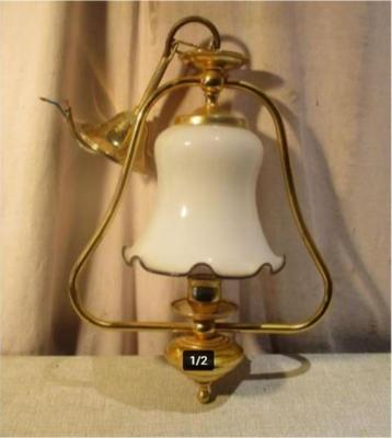 Belle lampe suspendue rétro en métal et porcelaine - 48 cm