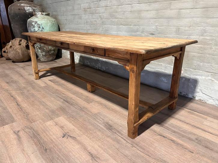 Boerentafel - 240 x 89 cm + 79 cm hoog / 3 lades, Huis en Inrichting, Tafels | Eettafels, Gebruikt, 50 tot 100 cm, 200 cm of meer