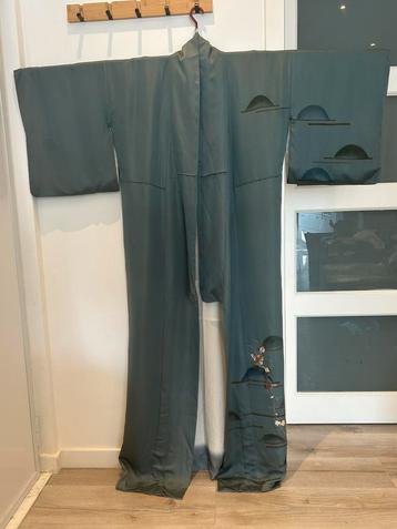 Kimono long japonais vintage (soie verte), Autre, Taille 38/40 (M), Enlèvement ou Envoi, Vert