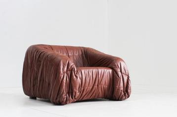 Vintage Piumino fauteuil cognac leer Jonathan de pas 1970s beschikbaar voor biedingen