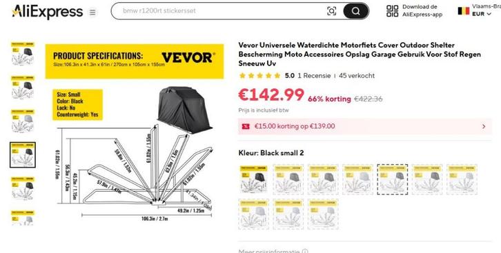 Vevor small motortent / garage voor moto zonder koffers., Motoren, Overige Motoren, Ophalen