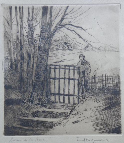 PAUL HAGEMANS / RTEOUR DE LA FERME / ZW-W ETS / 38x28cm SIG, Antiek en Kunst, Kunst | Etsen en Gravures, Ophalen of Verzenden