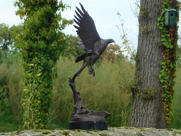Aigle en bronze sur socle en marbre - 51 cm - Sculpture, Antiquités & Art, Antiquités | Bronze & Cuivre, Bronze, Enlèvement ou Envoi