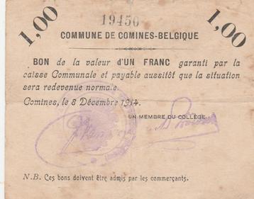 NÉE DANS LA 1ÈRE COMMUNE DE COMINES-BELGIQUE EN 1914, Enlèvement ou Envoi, Billets en vrac