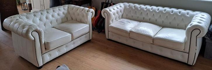 Chesterfield, Huis en Inrichting, Zetels | Zetels, Gebruikt, Rechte bank, Overige maten, Leer, Ophalen